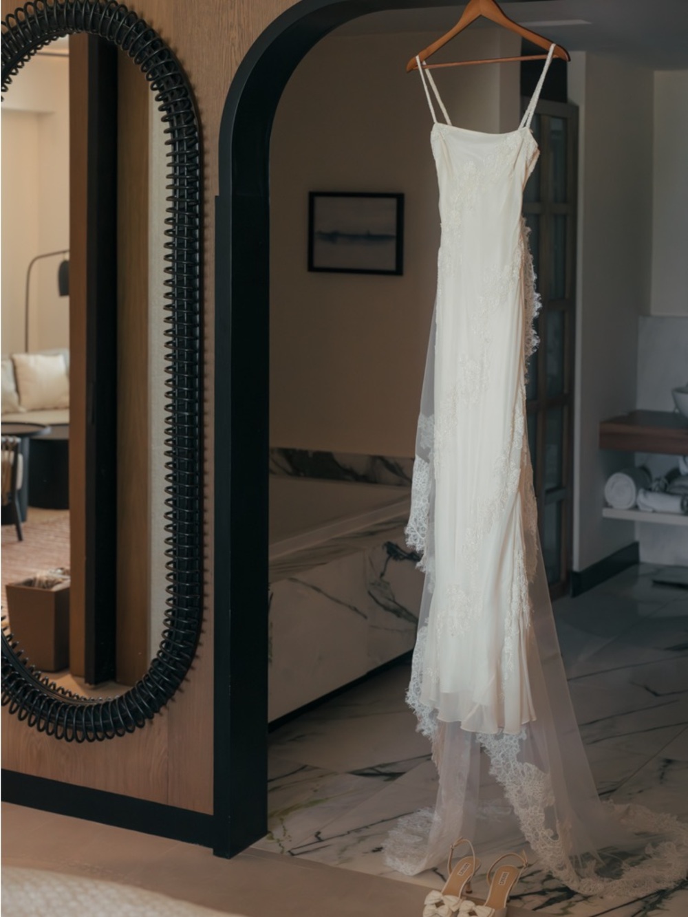 Hand Beaded Satin Wedding Dress | Ivory | Square Neck | Bridal Gown | Custom